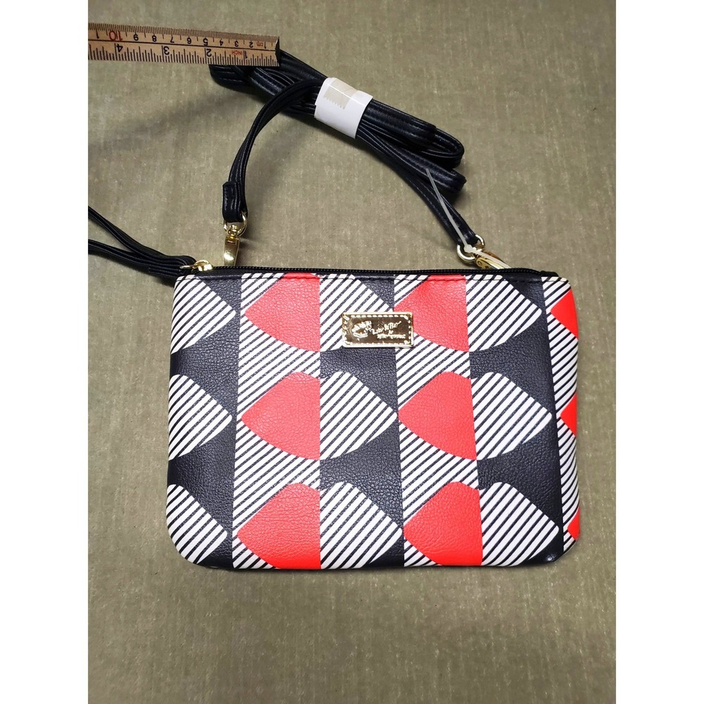 Luv Betsey Johnson Heart Stripe Crossbody Bag Red Black White Geometric Small